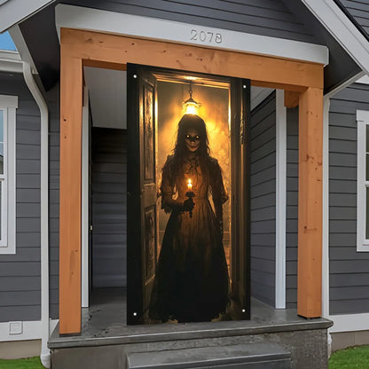 Halloween 2D Door Sign with Three Cats and Autumn Leaves