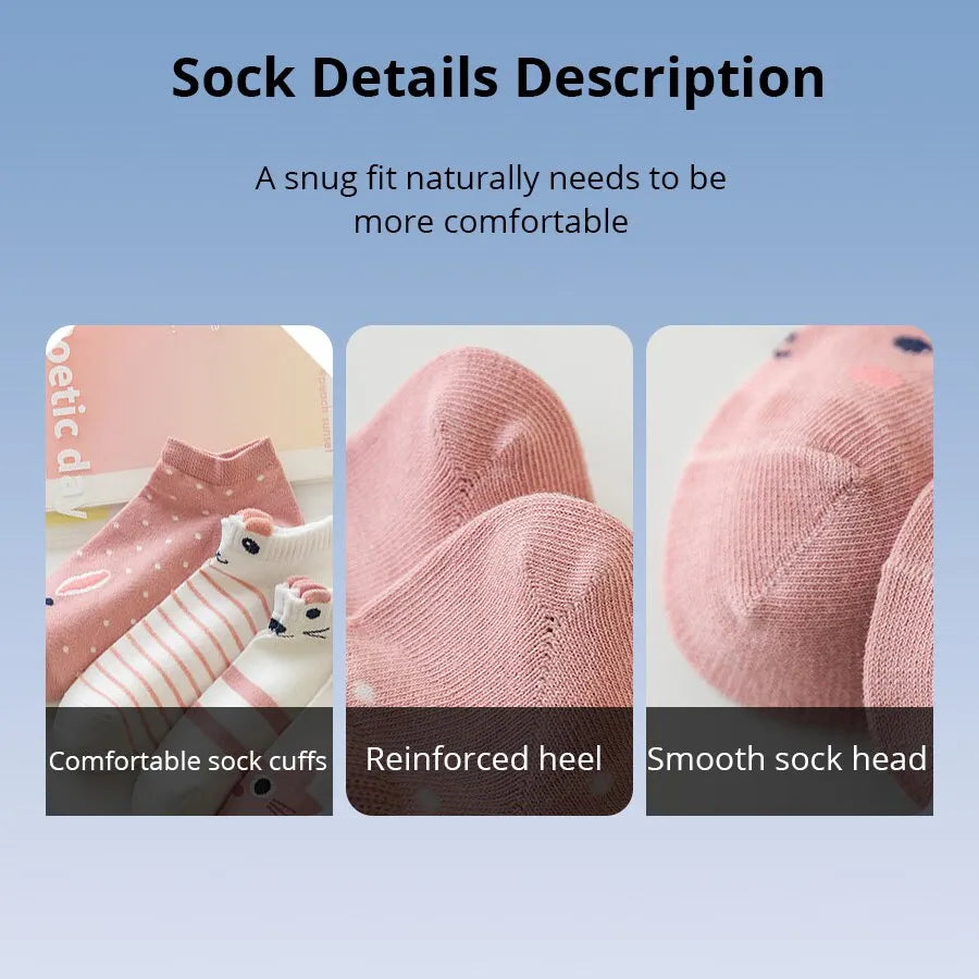 Women's Boat Socks Cute Cat Pattern Low Cut 5 Pairs
