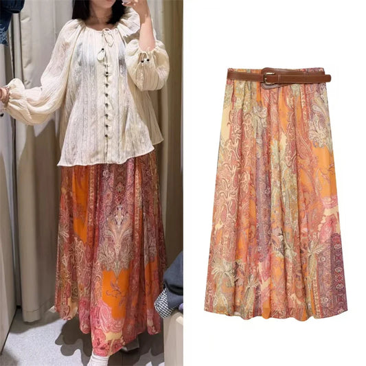 Women's Paisley Midi Skirt A-Line Loose Vacation Style