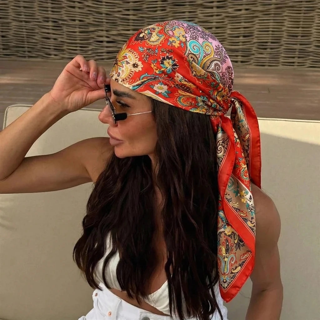 Women’s Square Scarf – Dot Print Silk Feel Head Wrap 90cm