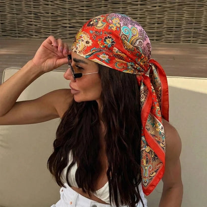 Women’s Square Scarf – Dot Print Silk Feel Head Wrap 90cm