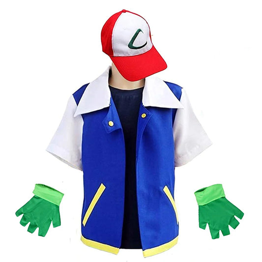 Adult Trainer Cosplay Costume Blue Jacket Cap Gloves
