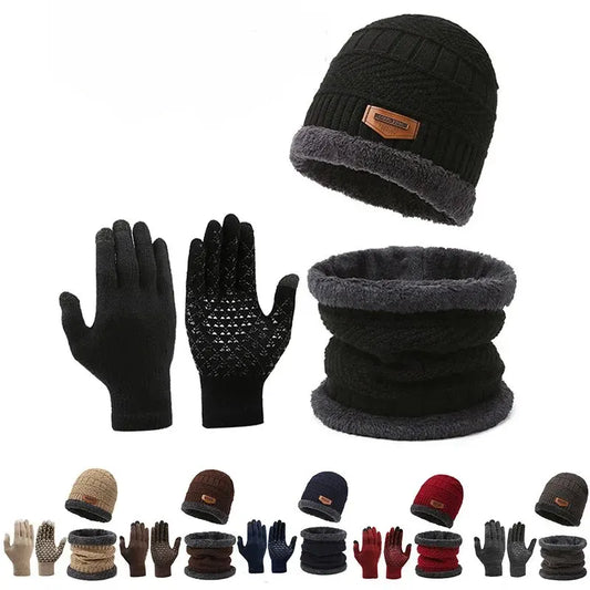 Men's Winter Hat Scarf Gloves Set – Warm Knit Accessories
