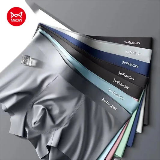Men's Seamless Boxer Shorts Ice Silk Stretch Underwear 3-Pack