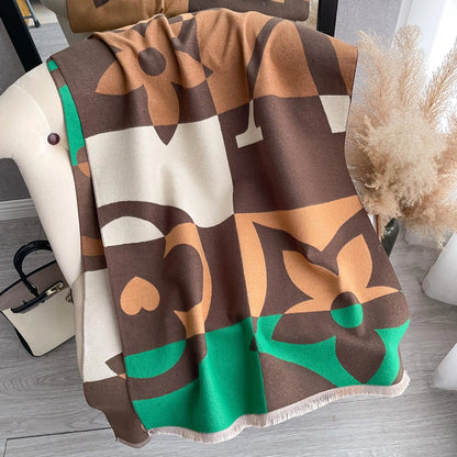 Women's Winter Scarf – Warm Plaid Shawl Wrap 180×65cm