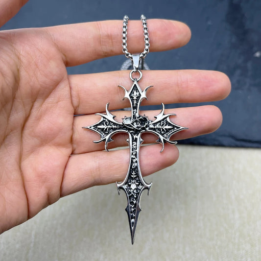 Cross Pendant Necklace, Gothic Double-Sided Punk Jewelry