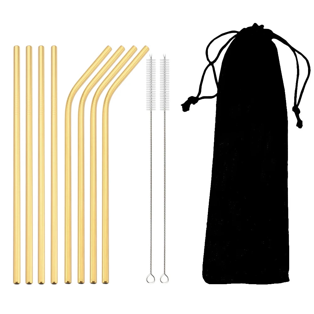 Reusable Stainless Steel Straws Set with Cleaning Brush