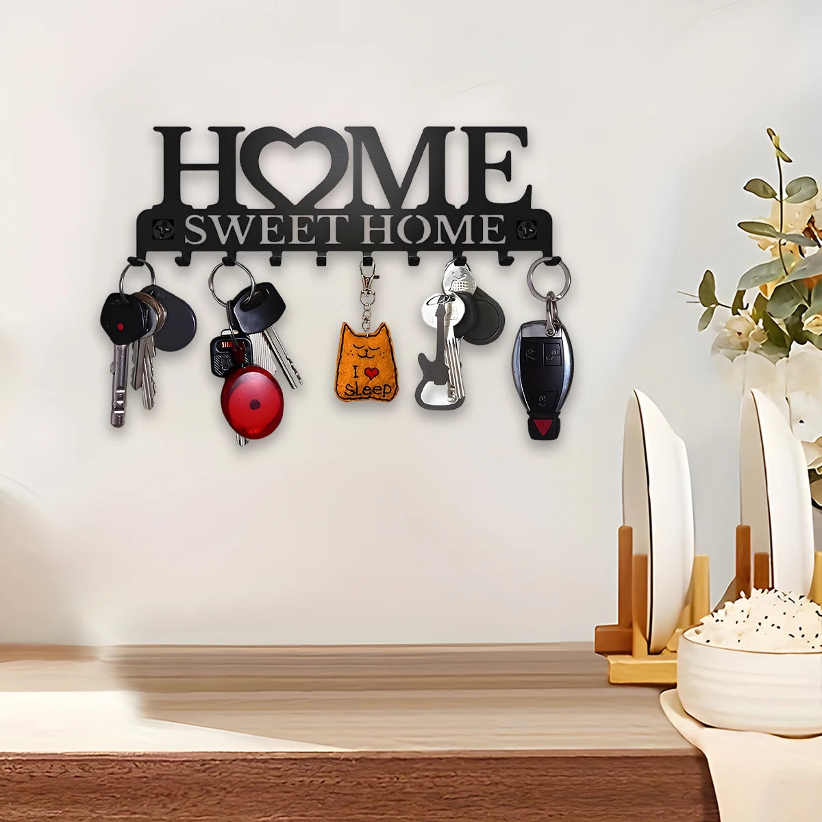 Wall Key Holder with 10 Hooks Metal Key Rack for Home