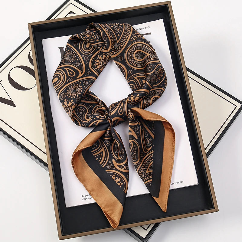 Silk Square Scarf 70x70cm Floral Satin Wrap for Women