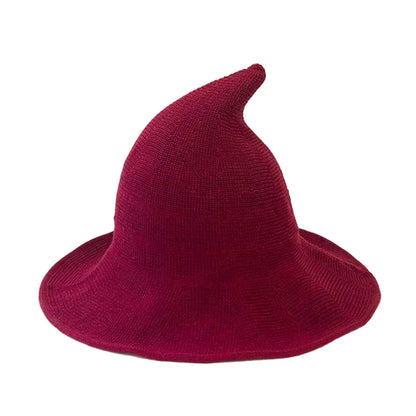 Halloween Witch Hat Long Point Knitted Cap with Wide Brim for Adults