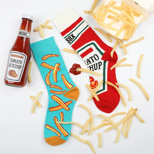 Funny Socks Unisex Tomato Ketchup & French Fry Mid-Calf Pair