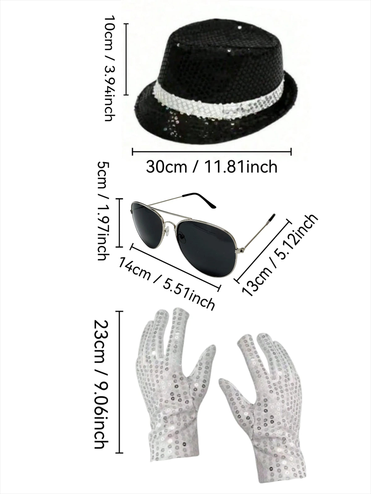 Sequin Fedora Costume Set – Hat, Rhinestone Gloves & Sunglasses