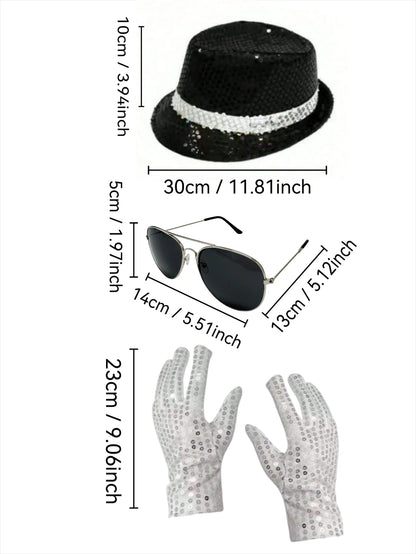 Sequin Fedora Costume Set – Hat, Rhinestone Gloves & Sunglasses