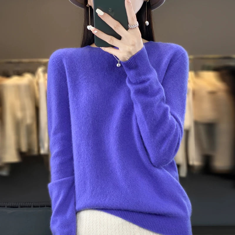Women’s Merino Wool Sweater 100% Wool O-Neck Pullover