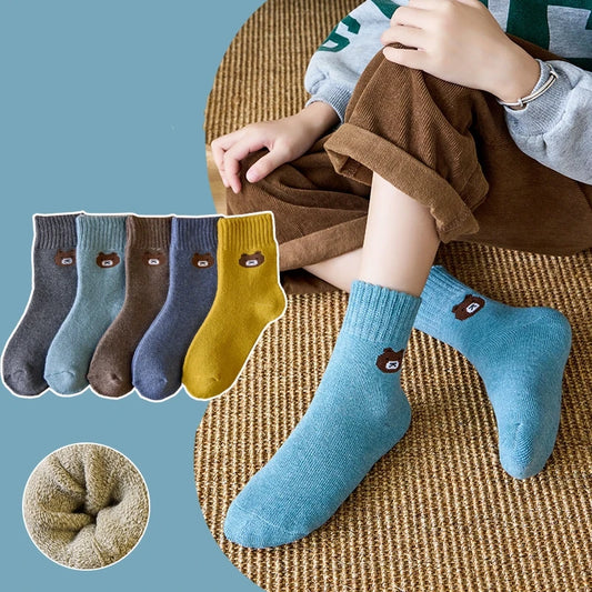Kids Winter Socks, 5 Pairs Warm Plush Cotton Blend Socks