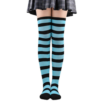 Women's Striped Thigh High Stockings – Black, White & Pink