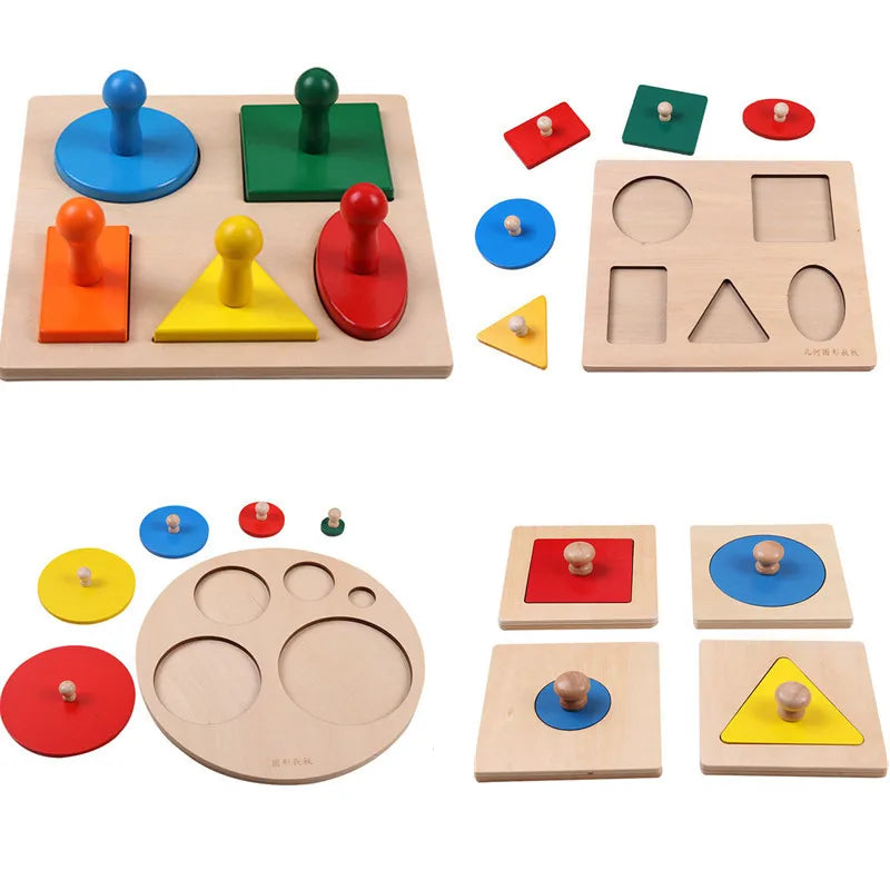 Wooden Shape Sorting Puzzle – Geometric Montessori Learning Toy