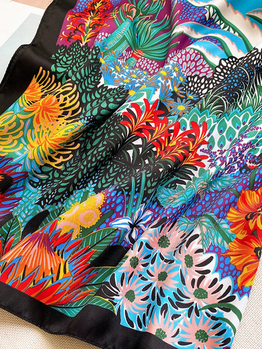 Women's Square Scarf – Satin Print Shawl & Head Wrap 90×90cm