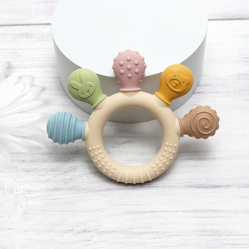 Multicolor Silicone Baby Teether Ring for Sensory Gum Relief