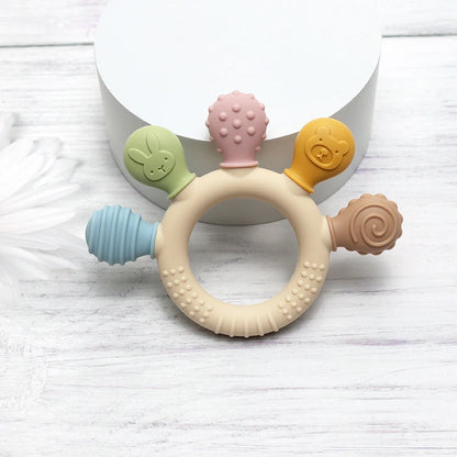 Multicolor Silicone Baby Teether Ring for Sensory Gum Relief