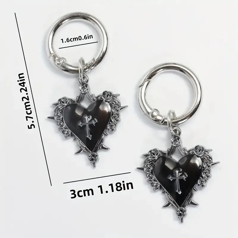 Shoe Charms, Gothic Rose Heart Cross Metal Shoe Pendants 2-Piece