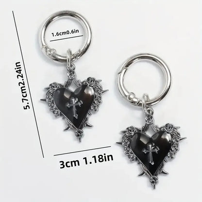Shoe Charms, Gothic Rose Heart Cross Metal Shoe Pendants 2-Piece