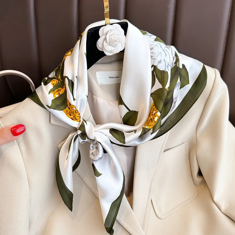 Women's Square Scarf, 70×70cm Printed Satin-Style Headscarf