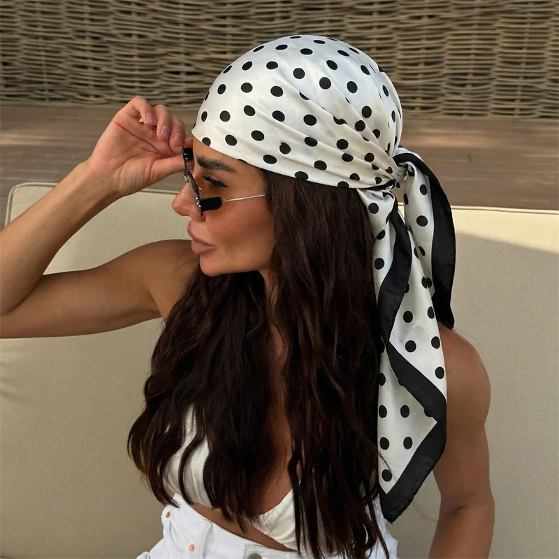 Women’s Square Scarf – Dot Print Silk Feel Head Wrap 90cm