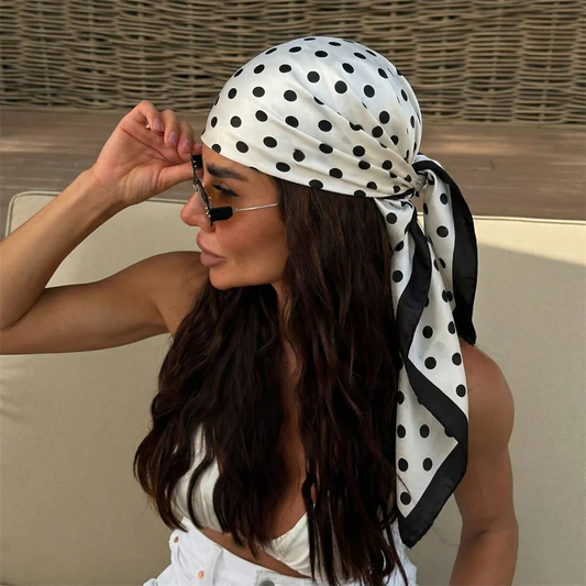 Women’s Square Scarf – Dot Print Silk Feel Head Wrap 90cm