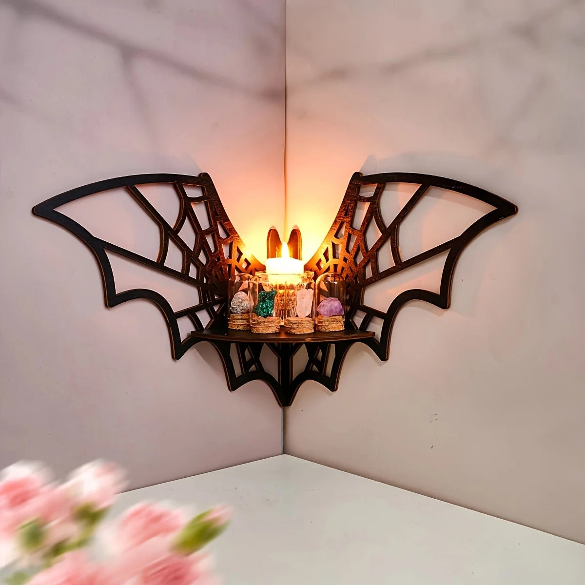 Floating Display Shelf, Wall Mounted Wooden Corner Shelf