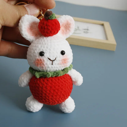 Crochet Rabbit Keychain Cute Knitted Animal Pendant for Bags and Keys