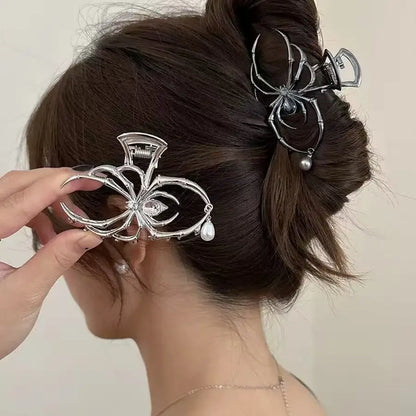 Y2K Hair Claw Clip, Rhinestone Pearl Skull Design for Women