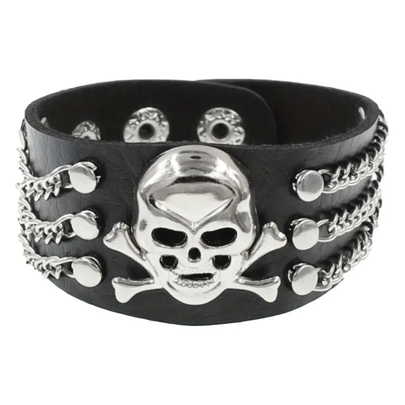 Gothic Punk Bracelet, Multi Chain Leather Bracelet for Halloween