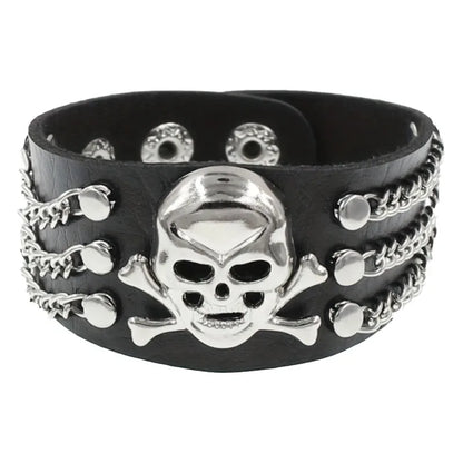 Gothic Punk Bracelet, Multi Chain Leather Bracelet for Halloween