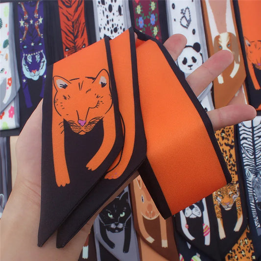 Women's Silk Scarf – Skinny Animal Print Neck & Bag Scarf