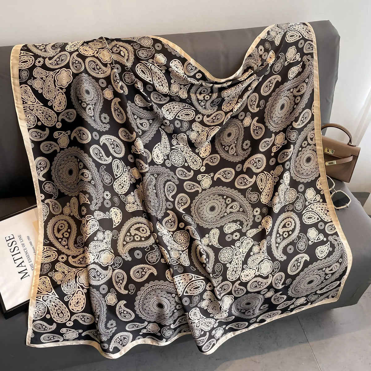 Women's Square Scarf 110x110cm Silk Feel Horse Print Shawl