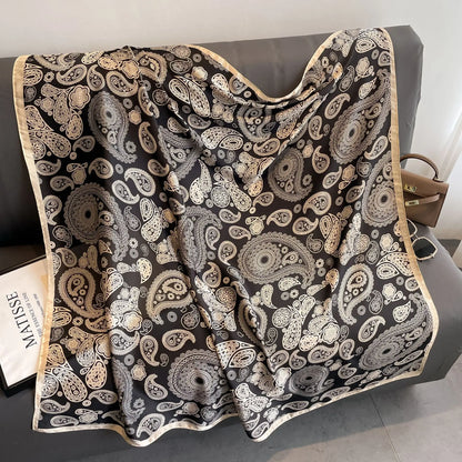 Women's Square Scarf 110x110cm Silk Feel Horse Print Shawl