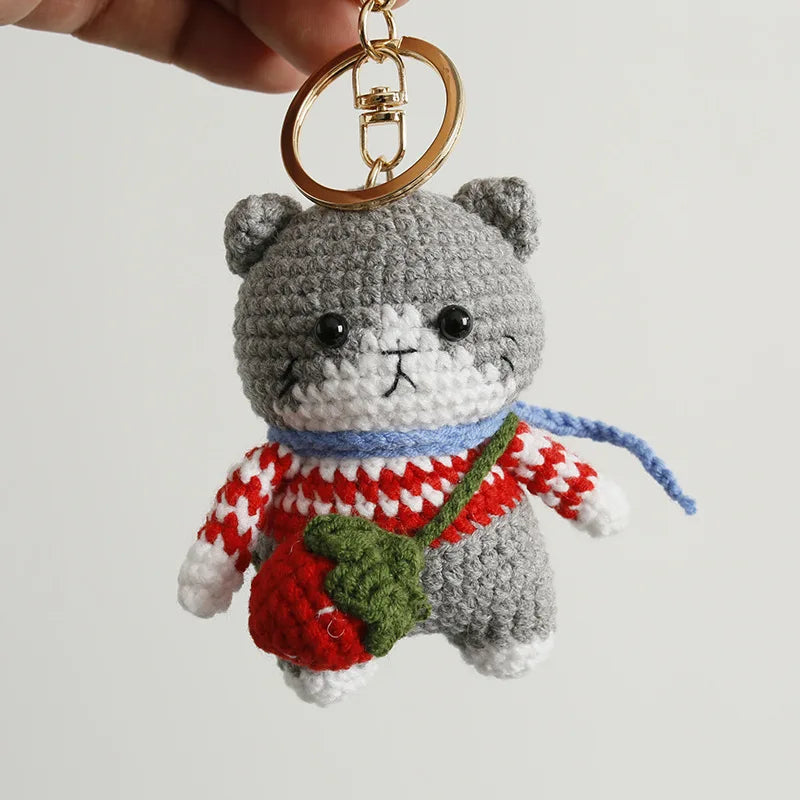 Crochet Rabbit Keychain Cute Knitted Animal Pendant for Bags and Keys