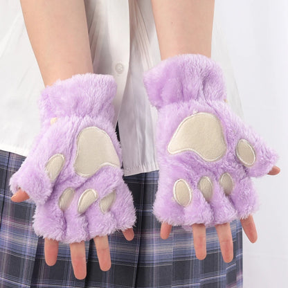Fingerless Winter Gloves Plush Warm Mittens for Women and Girls