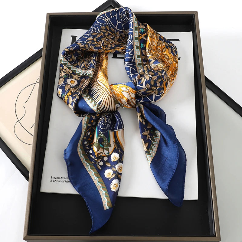 Women’s Square Scarf 70x70cm – Silk Feel Printed Hair Wrap