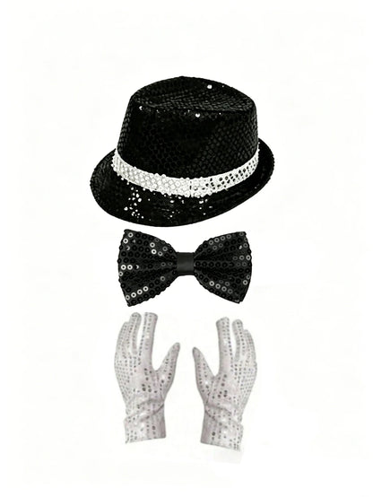 Sequin Fedora Costume Set – Hat, Rhinestone Gloves & Sunglasses