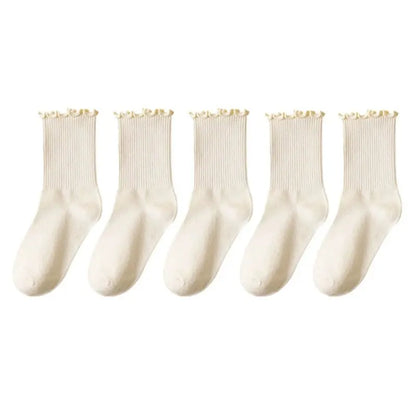 Women’s Ruffle Socks Breathable Mid Tube 5-Pair Set
