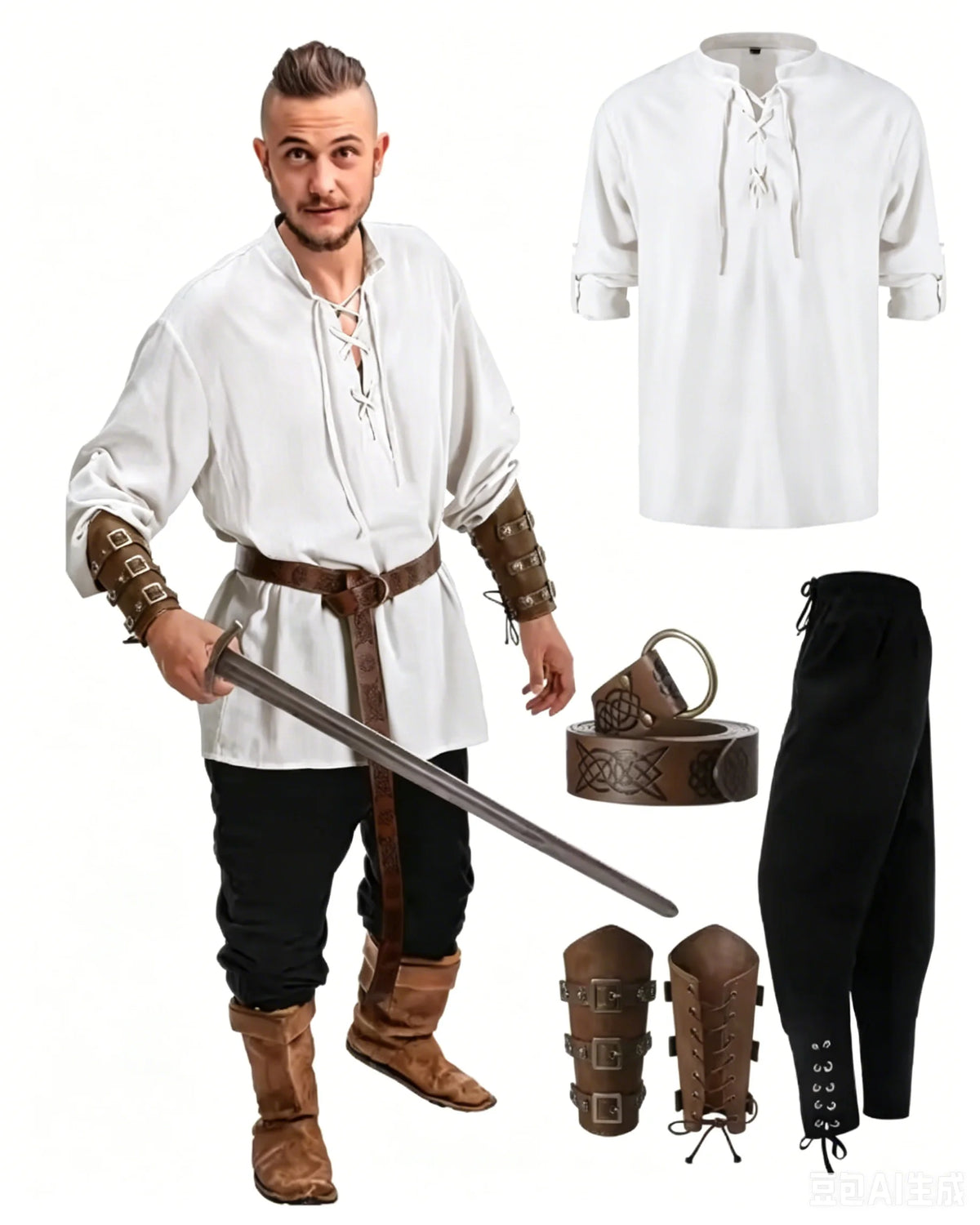 Medieval Costume for Men – Renaissance Pirate Shirt & Pants Set