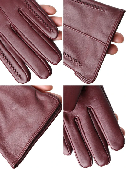 Women's Leather Winter Gloves, Sheepskin Touch Screen Driving