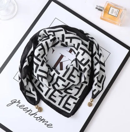 Silk Scarf for Women with Magnetic Buckle, Printed Square Design