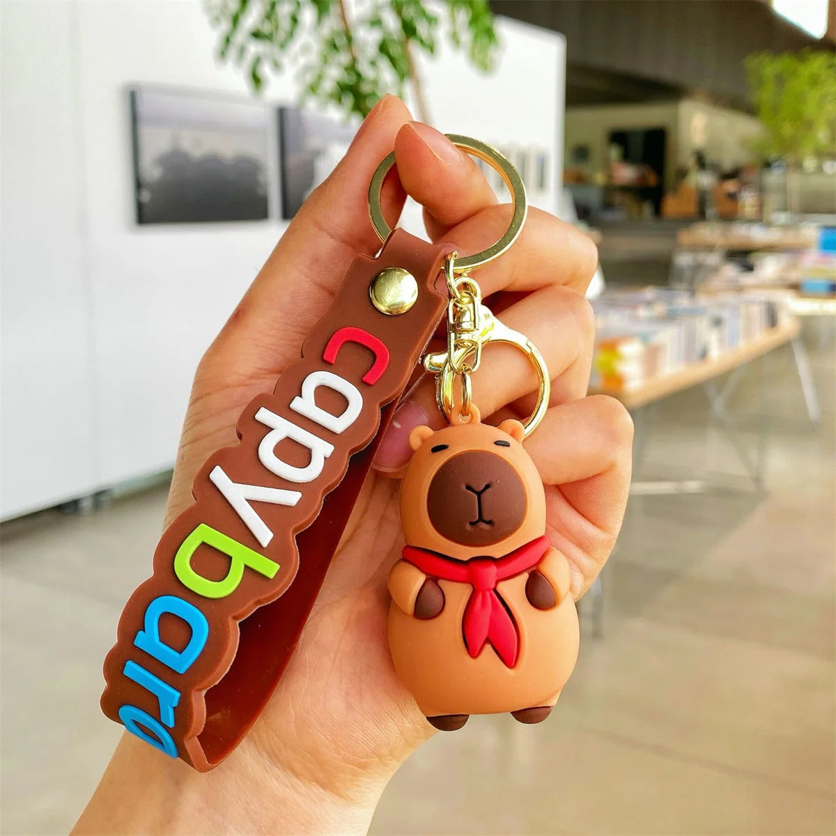 Capybara Keychain Cute Animal Key Ring with Turtle Design