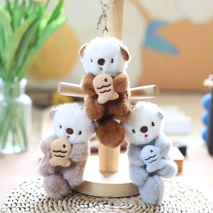 Otter Plush Keychain Cute Animal Bag Charm with Fish