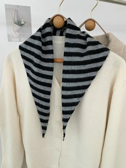 Women’s Wool Scarf Knitted Striped Warm Shawl