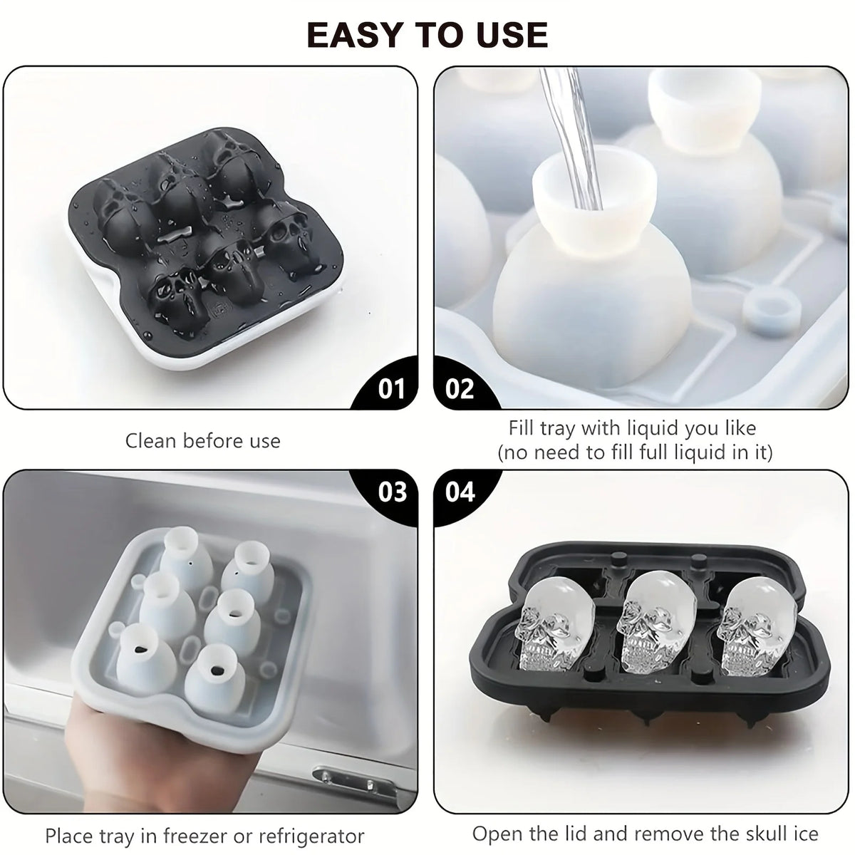 Skull Ice Cube Mold, 3D Silicone Ice Ball Maker for Drinks
