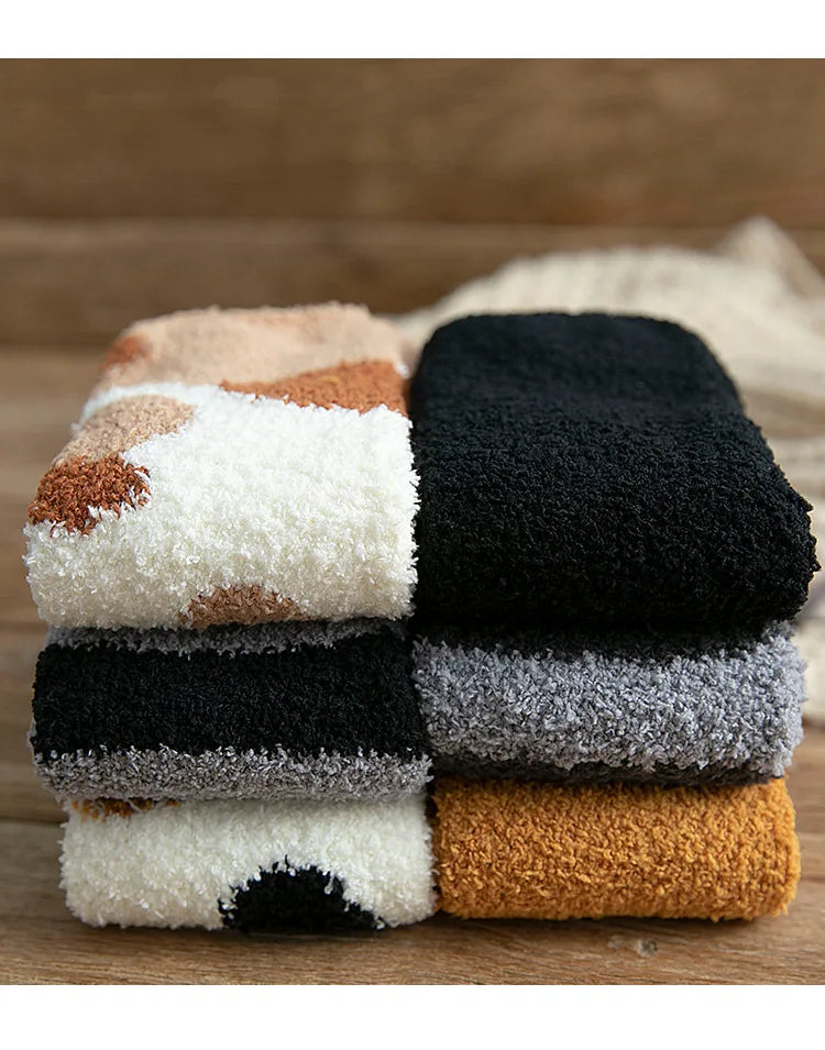 Women's Winter Socks Coral Velvet Warm Fuzzy Floor Socks 2-Pair